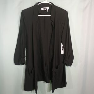 DKNY Black Blazer Women Open Front Cardigan Lightweight Casual Work Layering